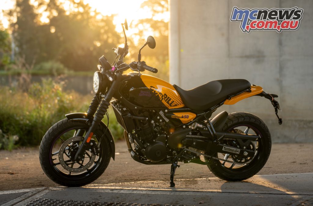 A low 780 mm one-piece seat is inviting, and the tail minimalist, with an almost scrambler theme plus grab rails